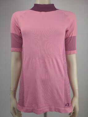 Kari Traa pink purple short sleeve mock neck base layer top womens Medium